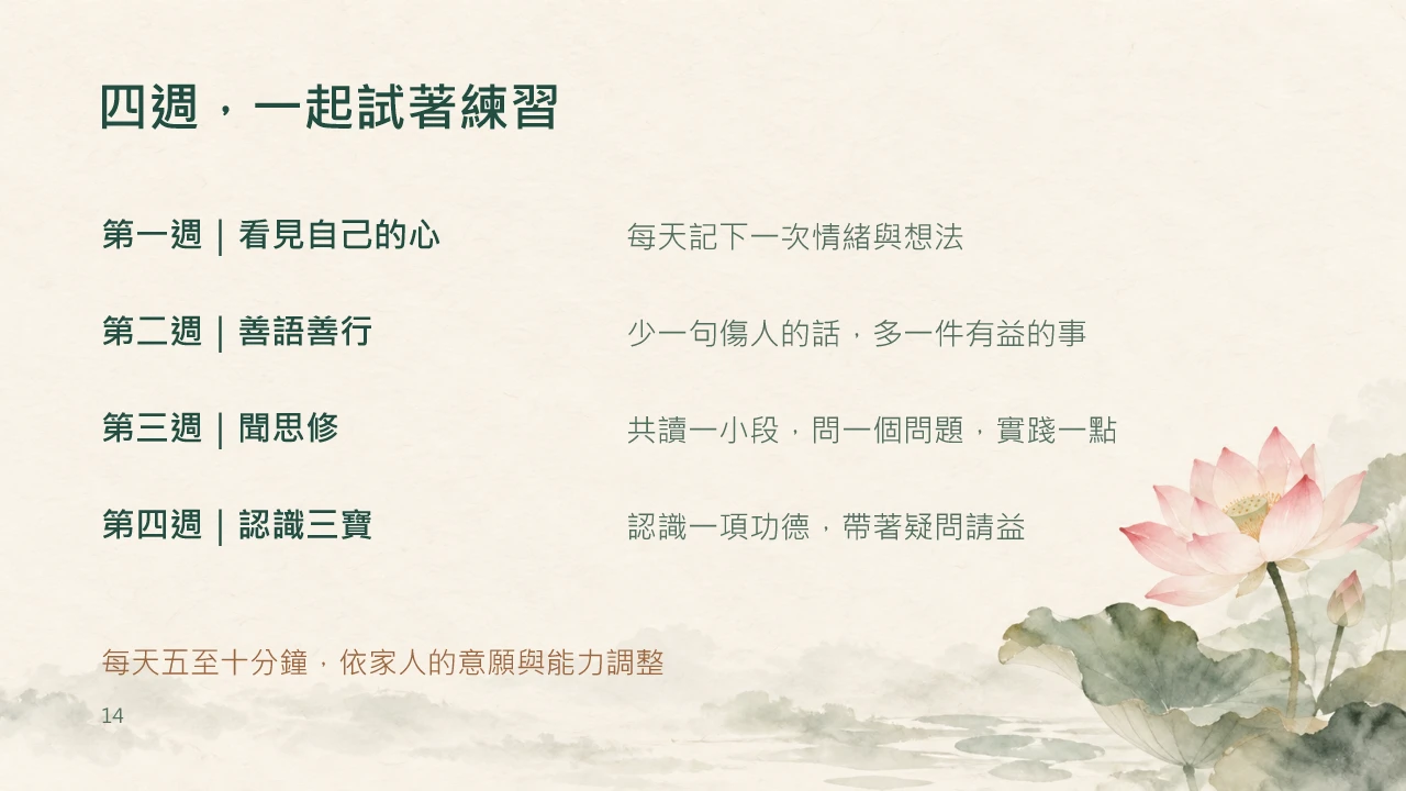 第14頁：四週，一起試著練習