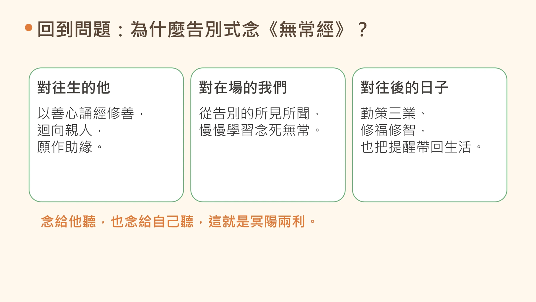 第24頁:回到問題:為什麼告別式念《無常經》?